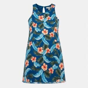 Tommy Bahama 100% Linen Tropical Floral Dress M Blue Hawaiian Resort A-Line